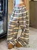 Pantalones casuales de cuadros blancos y negros estilo coreano para mujer, versátiles de primavera/verano, corte holgado, comercio exterior transfronterizo, pierna ancha, longitud de pantalón de jazz