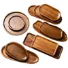 Bandeja de té estilo japonés de madera de acacia para uso doméstico, Bandeja para cafetería, Portavasos rectangular, Plato de madera, Bandeja para frutas, dulces, pasteles