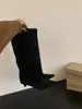 Botas Altas de Tacón de Aguja con Punta Melanoides para Mujer, Gamuza, Estilo Nuevo 2026, Botas de Moda Adelgazantes para Pantorrilla Ancha, Gamuza