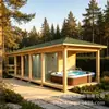 Pabellón de Lujo para Exteriores Sala de Sauna Multifuncional Piscina Calefactable Inteligente de Temperatura Constante para Surfear Baño y Vestuario Integrados