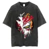 Camiseta Bleach Lavada Anime Harajuku Streetwear Gráfica Vintage