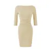 Vestido Americano de Um Ombro com Sete Mangas Feminino Outono Novo Estilo Garota Popular Cor Sólida Slim Fit Cintura Marcada Saiote Midi Justo ao Corpo