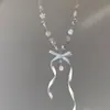 Colar com Pingente de Laço Rosa Delicado para Mulheres, Corrente de Clavícula Doce, Elegante e Exquisite, Corrente Longa para Pescoço de Alta Qualidade