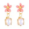 Pendientes de flores de perla fresca estilo Mori Pendientes de flores rosas y amarillas Pendientes pastorales de primavera y verano