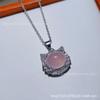 Collar de Ágata Jade Princesa Fugitiva al por mayor Plata Chapada Cereza Incrustado Calcedonia Blanca Huevo Gato de Cara Jade