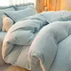 Juego de Cuatro Piezas de Color Liso de Terciopelo de Leche Invierno Engrosado Coral Terciopelo Sábana Funda Nórdica Ropa de Cama Terciopelo de Doble Cara