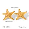Pendientes de Acero Inoxidable Martillado con Forma de Estrella de Mar Estilo Vacacional Transfronterizo Europeo y Americano Pendientes de Acero de Titanio Chapados en Oro de 18 Quilates Pendientes Estilo Océano para Mujer