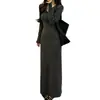 Vestido de Otoño con Temperamento Transfronterizo Estilo Oficina Cuello Redondo Raya de Botones Manga Larga para Mujer Temperamento Cintura Ceñida Falda Larga Recta