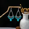 Pendientes Bohemios Azules de Turquesa Estilo Étnico Europeos y Americanos, Pendientes de Borla de Metal Plateado Imitación, Joyería de Borla Vintage para Orejas al por Mayor