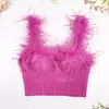 Corset de osso de peixe super fada com plumas de avestruz de alta qualidade, europeu e americano, transfronteiriço, sexy para mulheres, faz seios grandes parecerem menores, camisola de plumas para mulheres