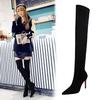315-9 Moda estilo europeo y americano tacón alto elástico licra tacón fino punta sexy club nocturno delgado pedicura botas hasta la rodilla