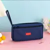 Bolsa de lápis portátil simples de camada dupla de tecido personalizada caixa de papelaria bolsa de armazenamento de material escolar para estudante presente logotipo publicidade