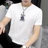 Verão puro algodão camiseta masculina manga curta moda marca moderna urso estampado top roupas puro algodão camiseta pescoço redondo solto meia manga