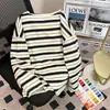 Camiseta Casual Listrada Color Block de Caimento Solto para Estudantes, Top Tendência de Manga Longa com Gola Redonda, Primavera 2026