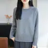 Suéter de Tricô Gola Redonda Algodão Puro Manga Longa Cor Sólida Solto Pulôver Camisa Base Top Feminino Outono/Inverno 2026