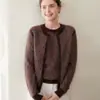 Otoño e Invierno Nuevo Suéter de Cachemira de Cuello Redondo para Mujer Cárdigan Tejido Jacquard Suéter Holgado Slim Chaqueta Camisa Básica de Cachemira