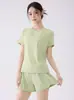 Conjunto de Yoga Top de Manga Corta para Mujer Verano Holgado Transpirable de Secado Rápido Cuello Redondo Casual Cómodo Pantalones Cortos Deportivos