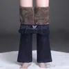Pantalones vaqueros ajustados para mujer, forrados de forro polar, engrosados, cálidos para otoño e invierno, cintura alta, cintura recta elástica, pantalones de lana de cordero acampanados