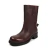 Botines estilo Martin de moda europeos de 4 cm, nuevo modelo otoño/invierno 2026, punta redonda, tacón grueso, hebilla de cinturón, botines cortos sin cordones