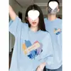Conjuntos de Algodón Puro Peinado Ajustados con Temática de Amor para Parejas, Ropa de Verano para Hombre y Mujer, Serie Azul de Manga Corta Nuevo Diseño Nicho Estilo Hong Kong Camiseta