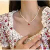 Collar Nk-313 Perla Cereza Roja Collar Corto de Alta Gama Nicho Lujo Ligero Nuevo Estilo Popular de Celebridad de Internet para Mujer