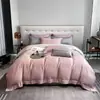 Conjunto de Quatro Peças Tencel Genuíno Classe A com 100 Fios, Luxo Leve de Alta Qualidade, Cor Sólida e Bicolor, Lençol de Cama, Lençol com Elástico e Capa de Edredom para Mães e Bebês
