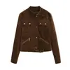 Otoño 2026 Nuevo Chaqueta Abrigo de Motocicleta Retro Americano de Gamuza con Cuello Alto para Mujer Top Corto Holgado Adelgazante