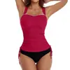 Traje de Baño de Dos Piezas para Mujer, Bikini Transfronterizo, Cubre Vientre, Conservador, Color Sólido, Corte Ajustado, Bikini Sexy Transfronterizo de Amazon para Mujer