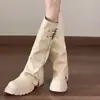 Botas de montaria justas acima do joelho, botas longas com salto bloco, novo modelo 2026, botas de cano longo que aumentam a altura para pessoas baixinhas