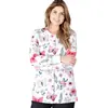Jaleco Estampado Internacional Elástico com Botões Escondidos, Mangas Longas, Gola Redonda, Uniforme de Enfermeiro para Hospital de Animais