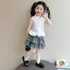 Conjunto de Camisa de Verano para Niñas 2026 Nueva Moda Ropa de Bebé Falda a Cuadros Conjunto de Verano Conjunto de Dos Piezas sin Mangas para Niños