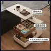 Mesa de centro móvil multifuncional, mesa auxiliar para sofá para espacios pequeños, mesa de té de altura ajustable, mesa auxiliar para sala de estar del hogar, carrito pequeño con superficie de losa de roca