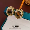 Brincos Vintage de Segunda Mão Agulha de Prata Incrustados com Diamantes Flores Antigas Pedra Olho de Tigre Brincos Retro High-End Moda