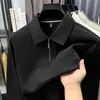 Camiseta de manga larga con cuello camisero y media cremallera para hombres de mediana edad, sudadera de color liso business casual para primavera y otoño, top tipo polo base
