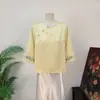 Zhi LiNovo top base jacquard bordado estilo chinês com mangas de três quartos, novidade do início do outono de 2026 com gola redonda