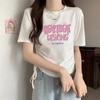 Camiseta corta de algodón de manga corta para mujer, estilo americano, con cordón ajustable, estilo Spice Girls, verano 2024