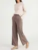 Pantalones de lana de pierna ancha para mujer para otoño e invierno, estilo casual y relajado, pantalones de punto de lana de pierna recta hasta el suelo