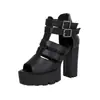 Sandalias de tacón ultra alto antideslizantes con suela de goma, sandalias de verano de talla grande con punta abierta, zapatos de mujer transfronterizos europeos y americanos, color liso con cremallera trasera