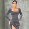 Amazon Ropa Europea y Americana Otoño e Invierno 2025 Nuevo Elegante Sexy Cuadrado Plisado Cintura Alta Mini Vestido