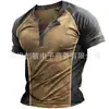 Estação independente de comércio exterior tamanho europeu verão camiseta combinação de cores gola com botão manga curta ciclismo caminhada top casual camiseta masculina quebrar