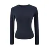 Camiseta Básica Sencilla Versátil Cuello Redondo Hombro Normal Manga Larga Otoño Nuevo Estilo Moda Versátil Corte Ajustado Color Sólido Camiseta Base