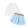 Traje de Ropa para Niños Estilo Coreano Transfronterizo Otoño e Invierno Solapa Botón Manga Larga Falda Plisada Cinturón Estilo Universitario para Niñas