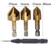 Chaflanador de cinco hojas titanio plateado seis mangos juego de seis piezas 6mm-19mm combinación de punzón negro abridor de agujeros para carpintería
