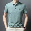 Camiseta de Manga Corta Fresca de Seda de Hielo para Hombre Talla Grande, Casual de Verano Jacquard con Letras Delgada Elástica Polo Manga Media