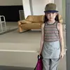 Camiseta sin mangas de rayas clásica retro estilo coreano Aimo Beibei para niños, simple, de alta elasticidad