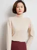 Suéter feminino de cashmere puro, grosso e quente, perfeito para usar em camadas, corte justo, elegante, versátil e uma ótima peça base