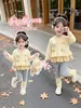 Conjunto de Outono para Meninas 2026 Novo Lindo e Fashionável Suéter de Tricô para Bebê Jaqueta e Calça Legging Conjunto de Duas Peças