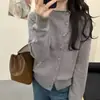 Cardigan casual de color liso con cuello alto y botones diagonales para mujer, nuevo de otoño, chaqueta de punto versátil ajustada, top moderno