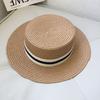 Fabricante Sombrero de Paja para Niños de Estilo Coreano Moderno y Versátil Sombrero de Paja de Copa Plana a Rayas para Salida Sombrero de Sol para Bebé