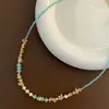 Collar de Perlas Azul Claro Estilo Francés para Mujer, Piedra Natural Aguamarina Perla de Cristal, Cadena para el Cuello Ambiente de Cita Nocturna, Cadena para la Clavícula